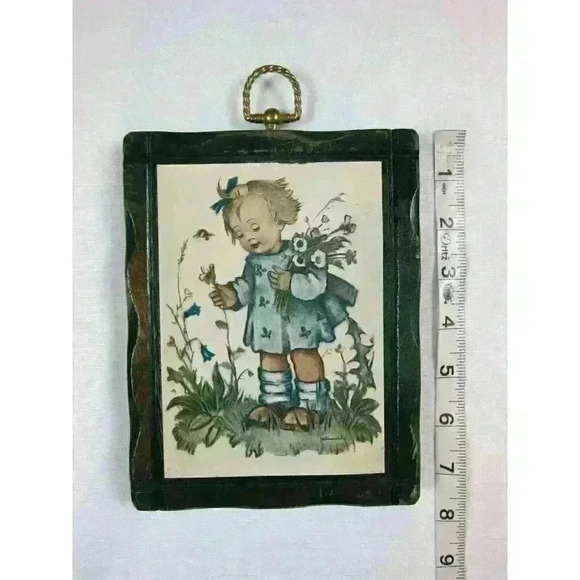 Vintage Hummel Children Wood Wall Plaques Handcrafted Pine Wood Frames Lot of 4 - Picture 4 of 12